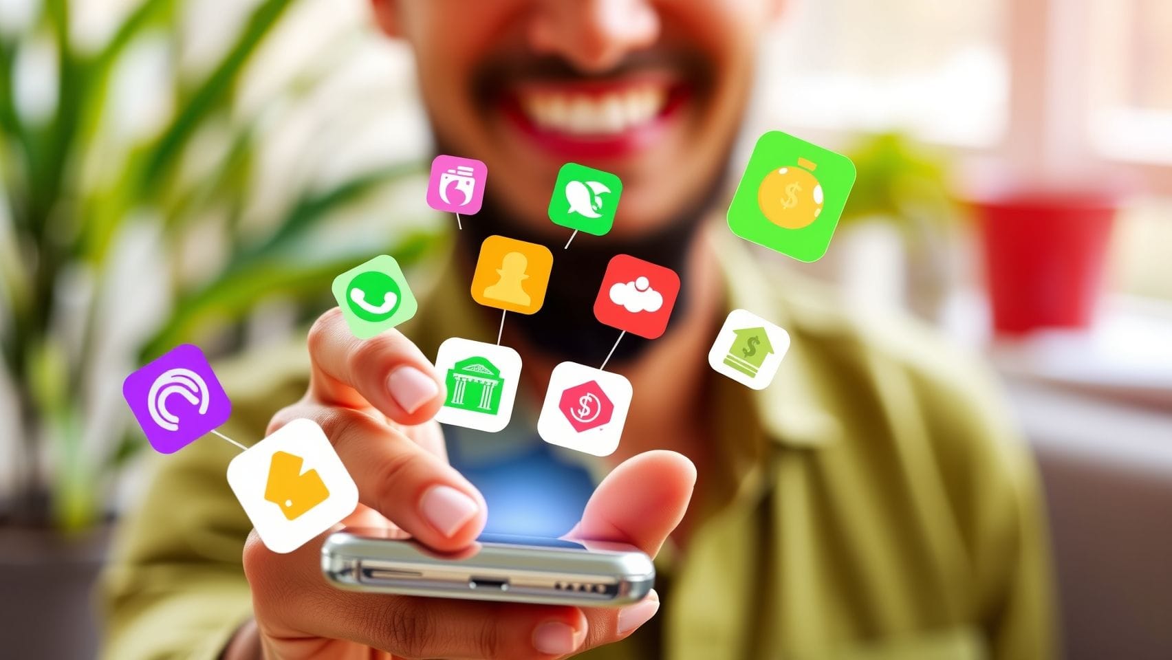 스마트폰으로 앱테크 하는 모습