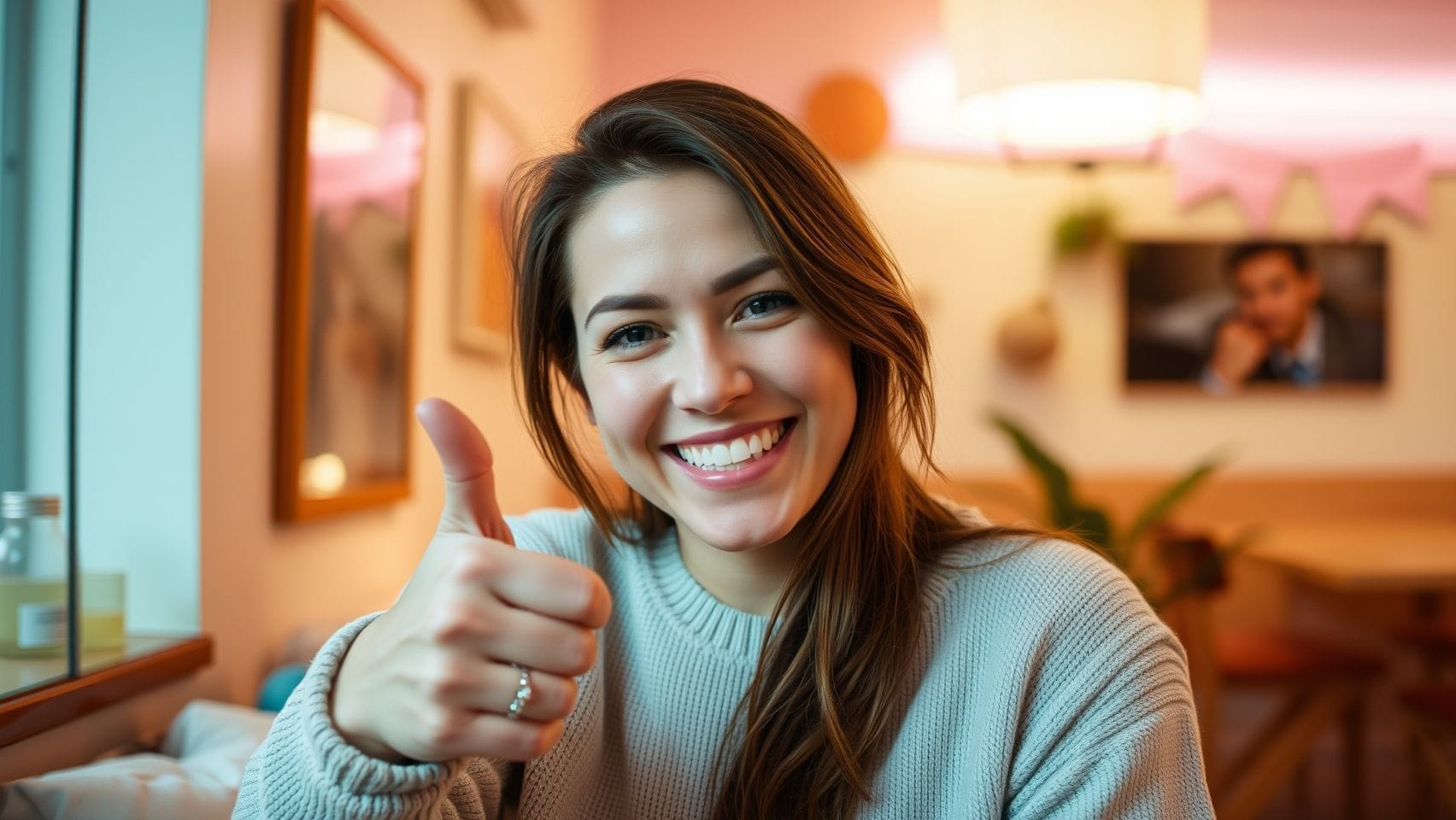 자신을 칭찬하는 여성의 모습