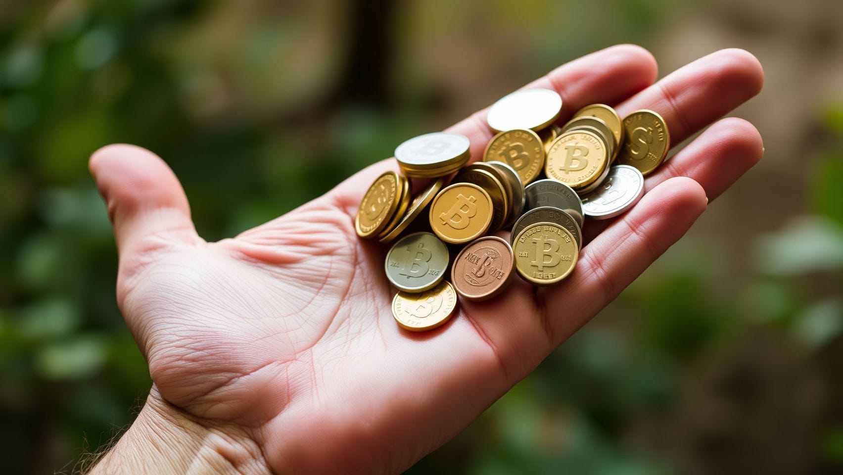 동전이 가득한 손