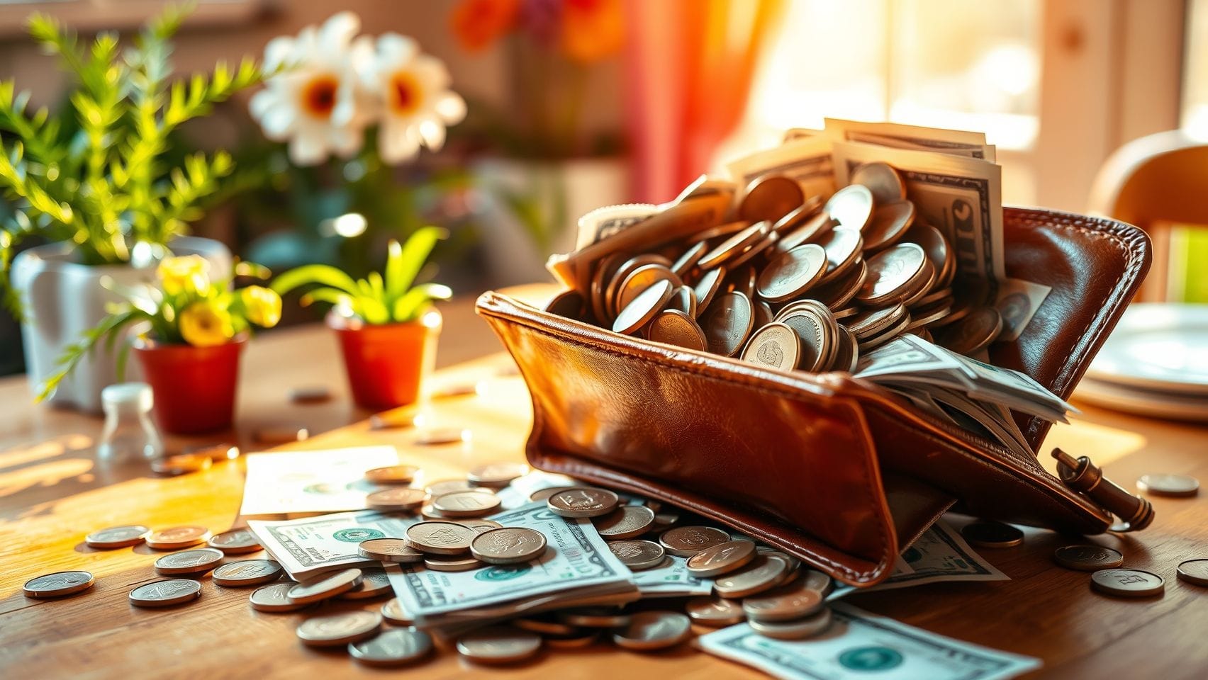 지갑에서 돈이 쏟아져 나오는 이미지