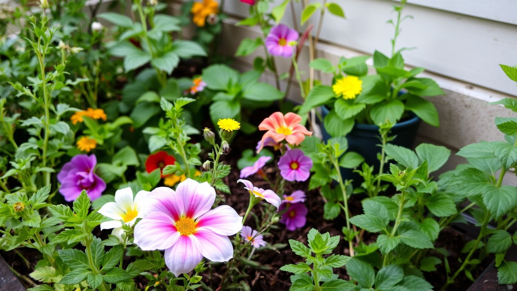 다양한 식물이 심어진 작은 정원의 모습