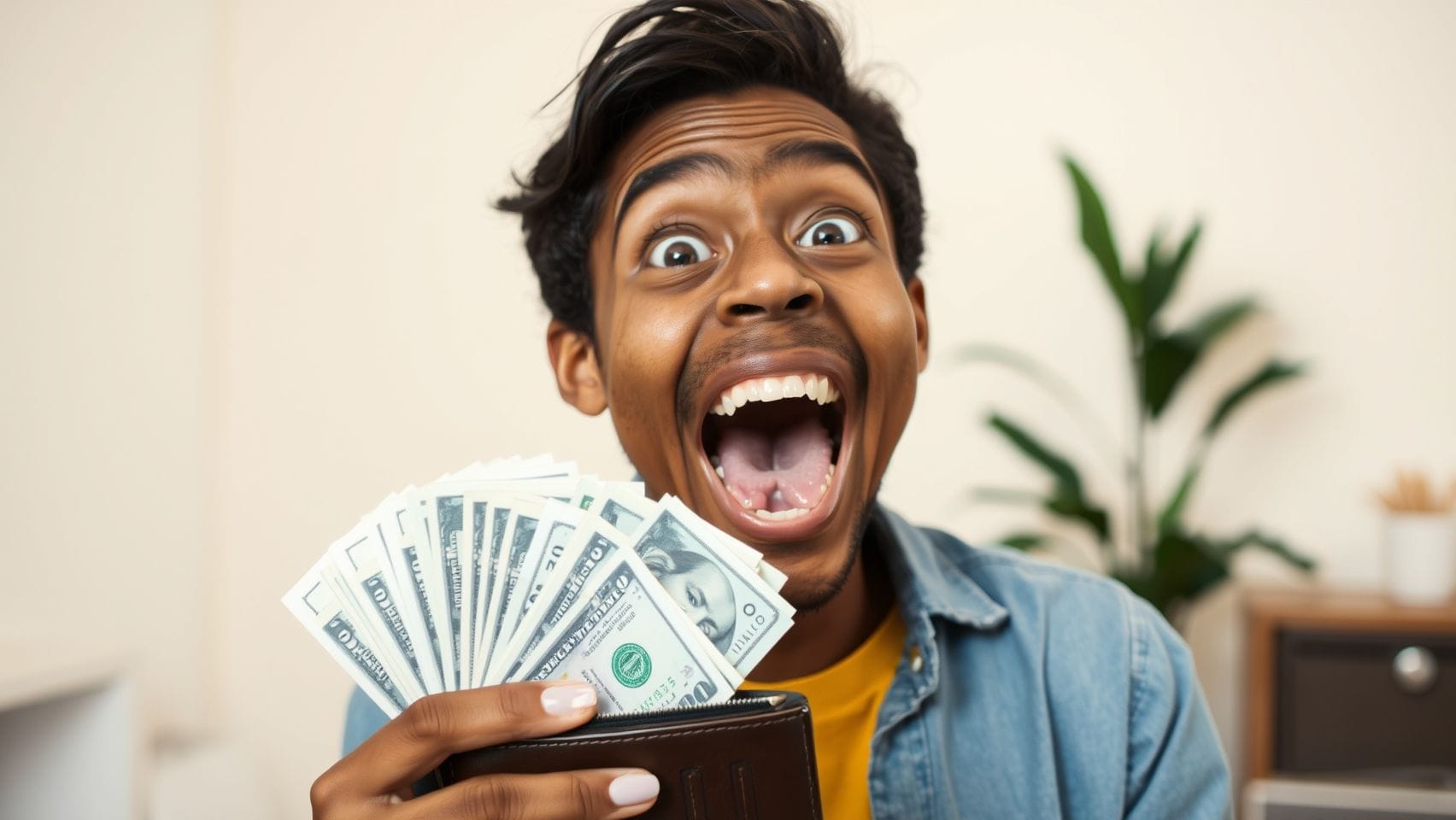 돈이 가득 담긴 지갑 이미지