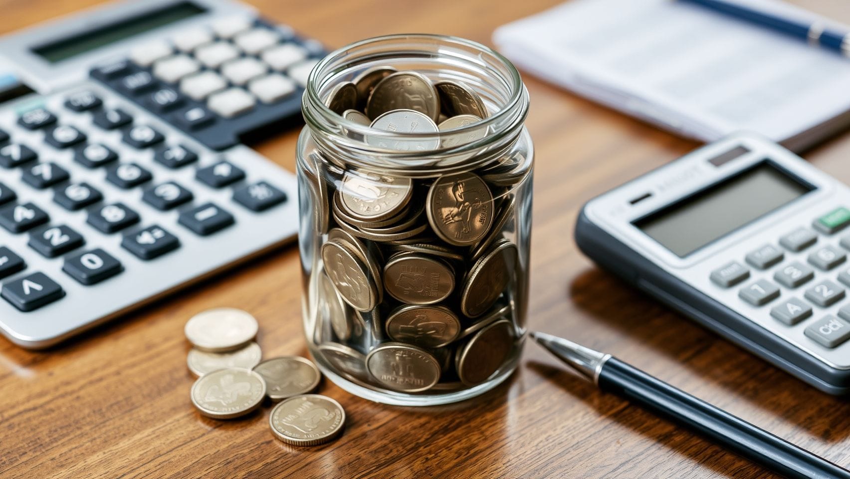 동전이 가득 담긴 유리병 이미지