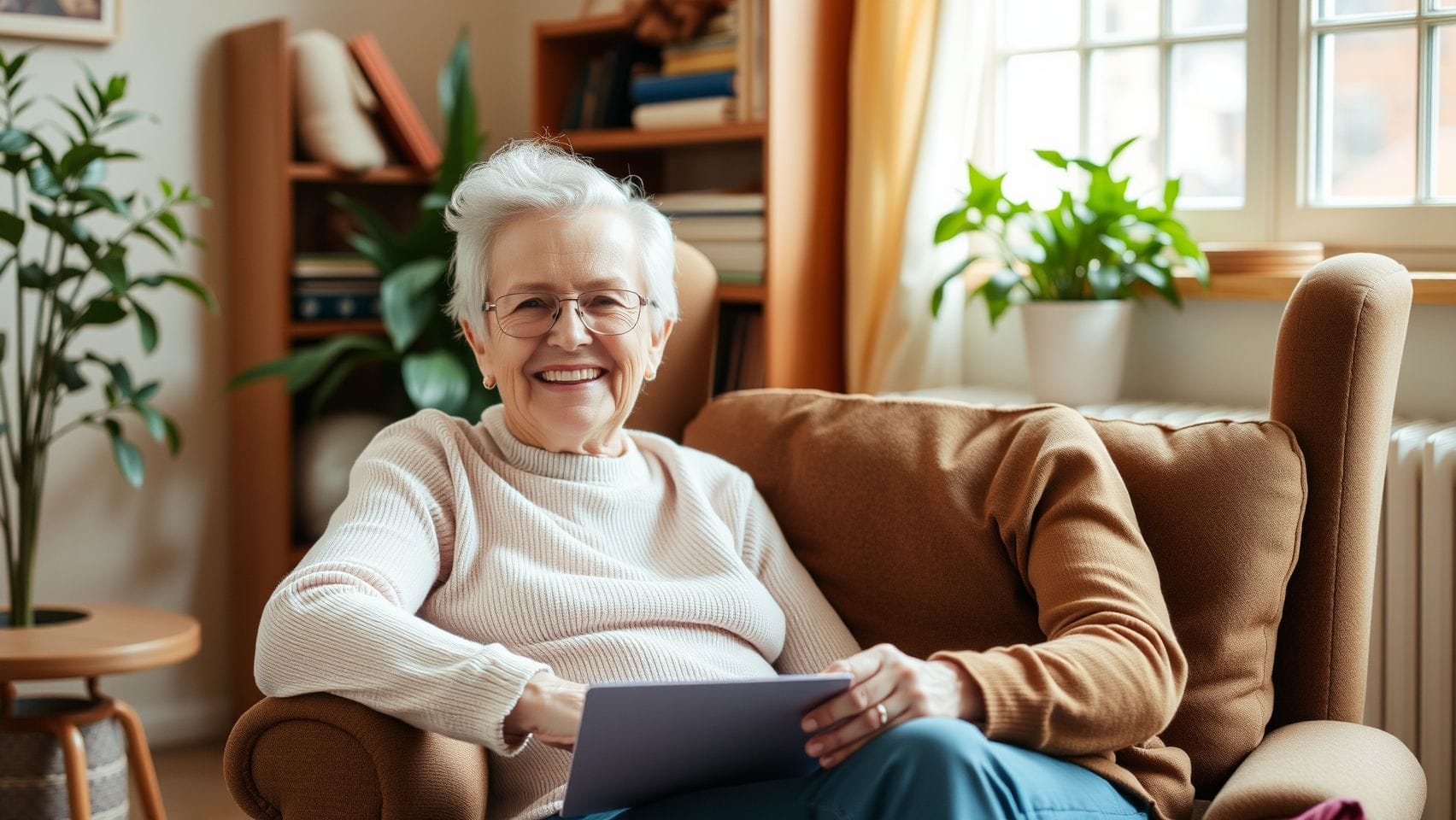 편안한 의자에 앉아 미래를 계획하는 노인의 모습
