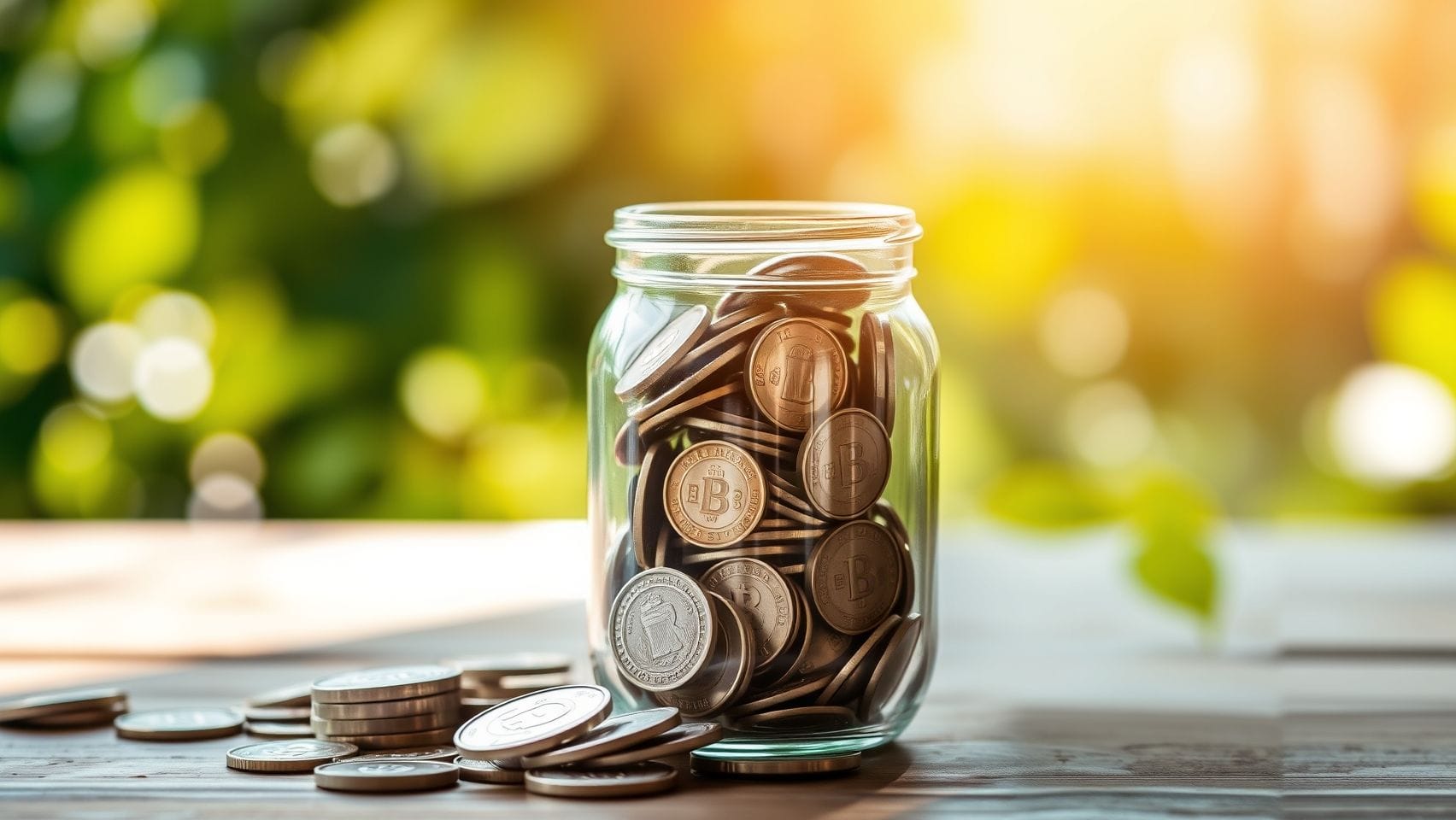 동전이 가득 담긴 유리병