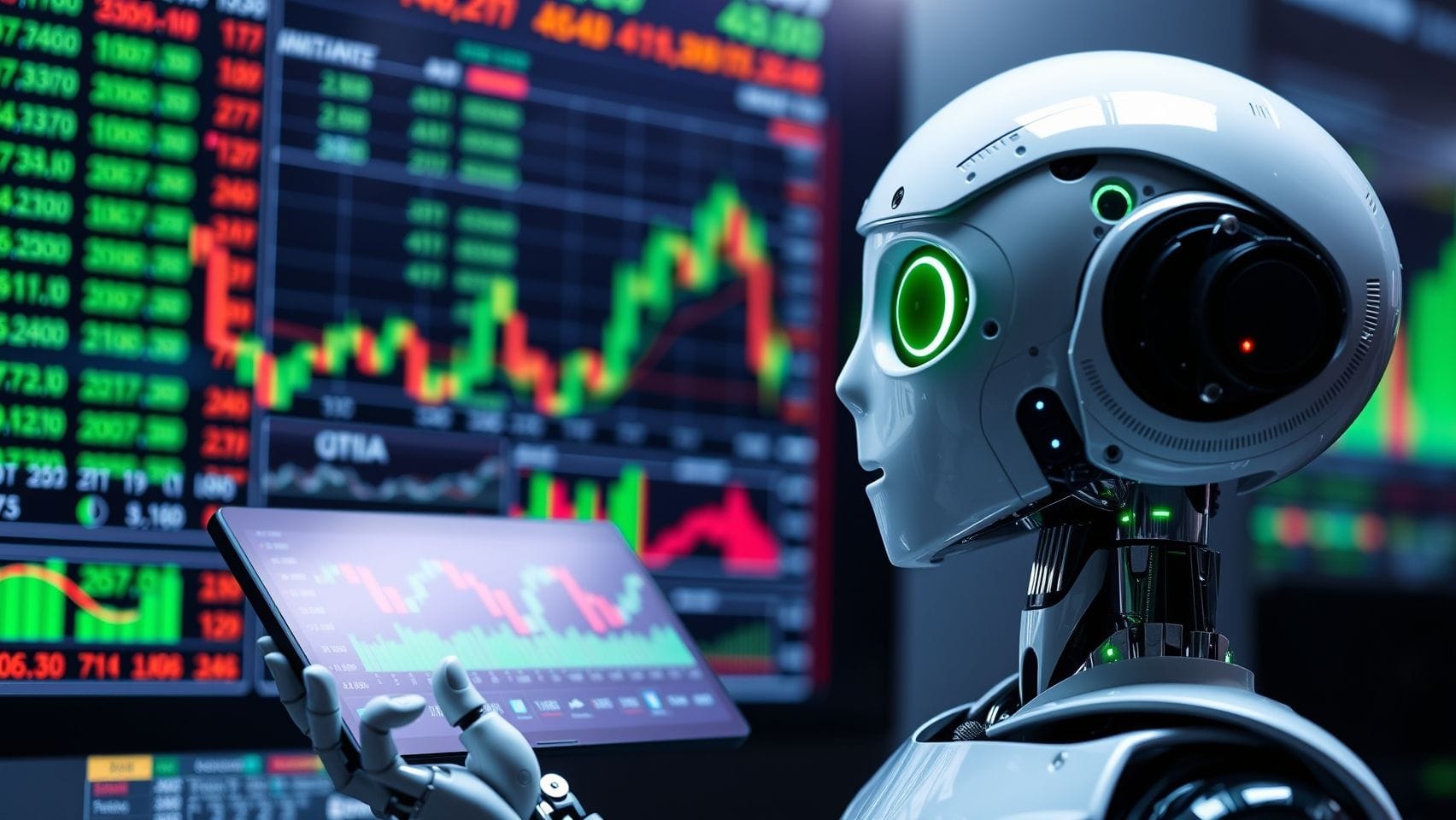 인공지능 로봇이 그래프를 분석하는 모습