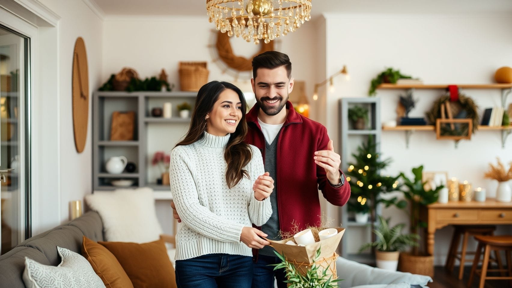 사랑스러운 신혼부부가 함께 집을 꾸미는 모습