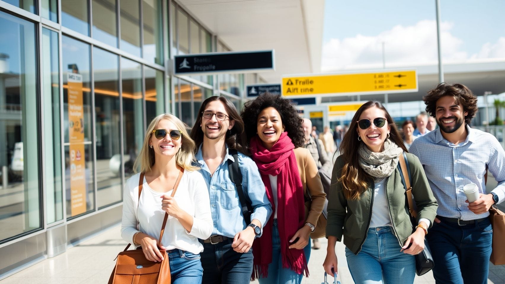 해외 여행을 떠나는 사람들의 행복한 모습