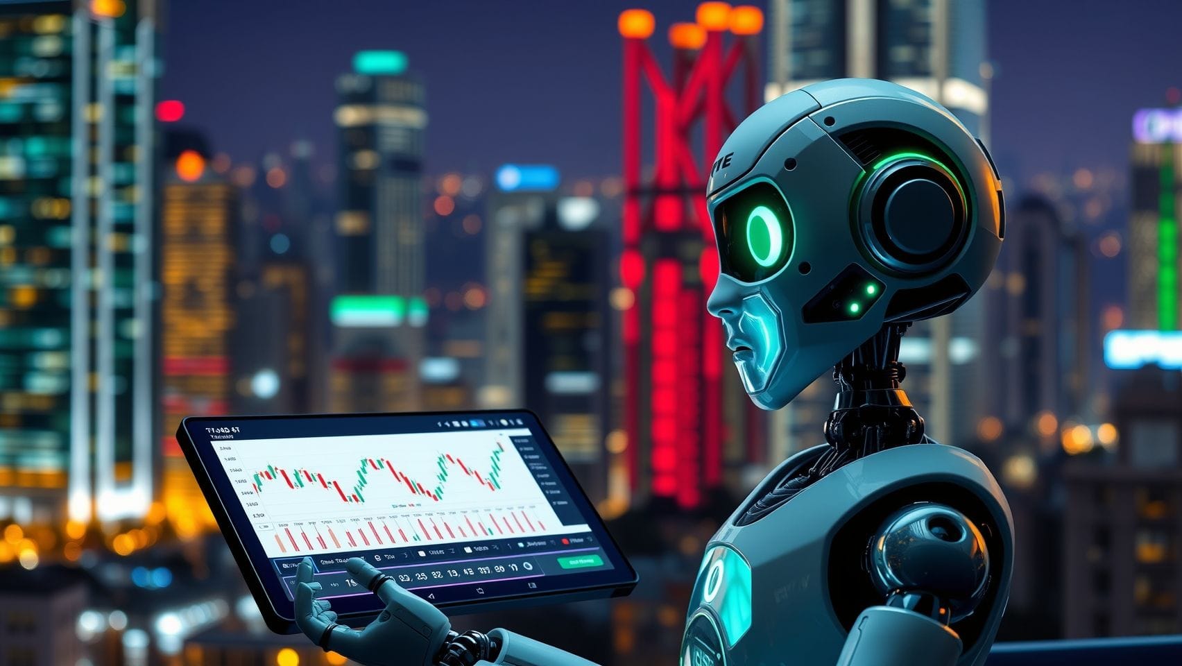 인공지능 로봇이 주식 차트를 분석하는 모습