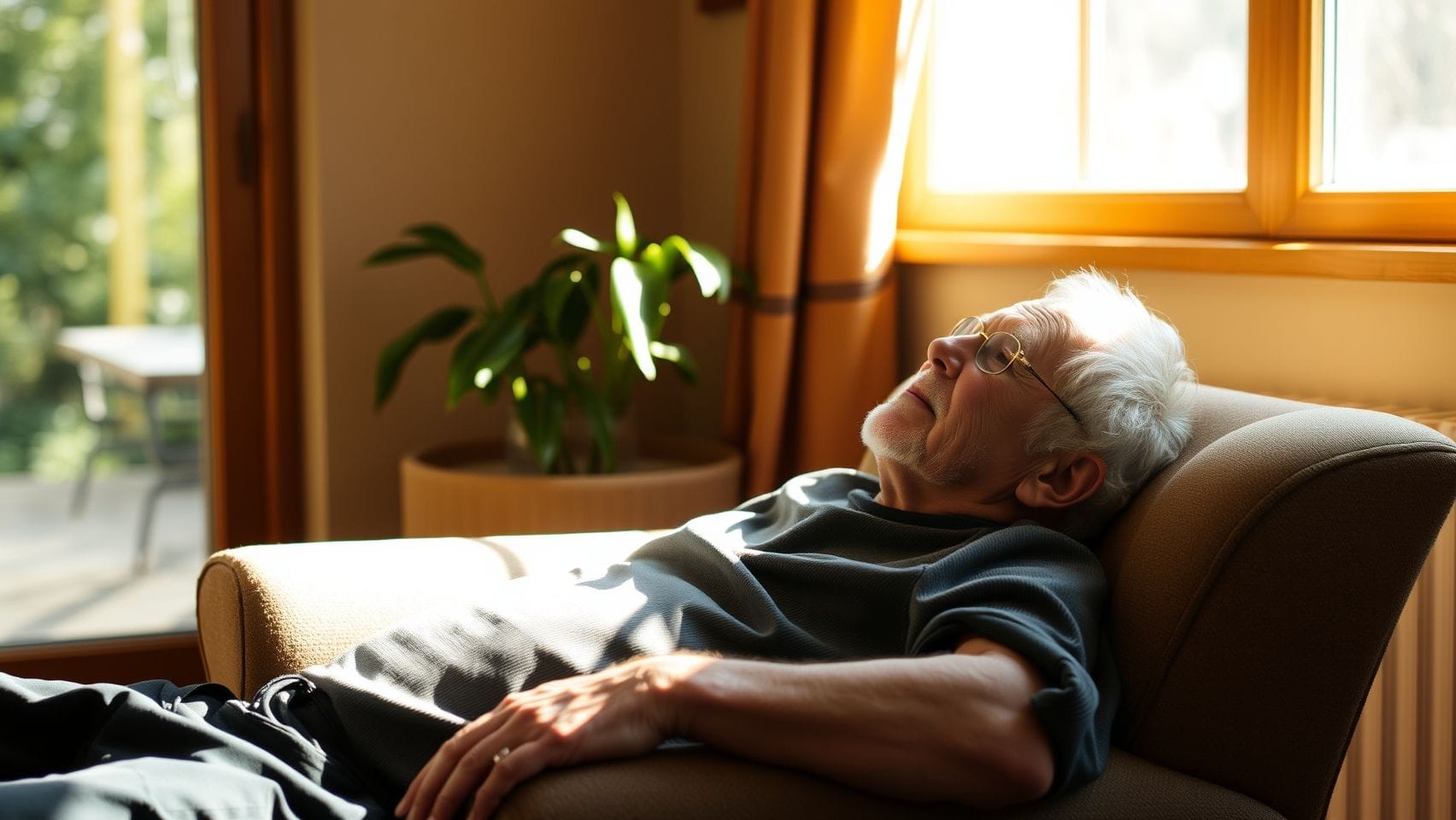 편안한 의자에 앉아 휴식을 취하는 노인