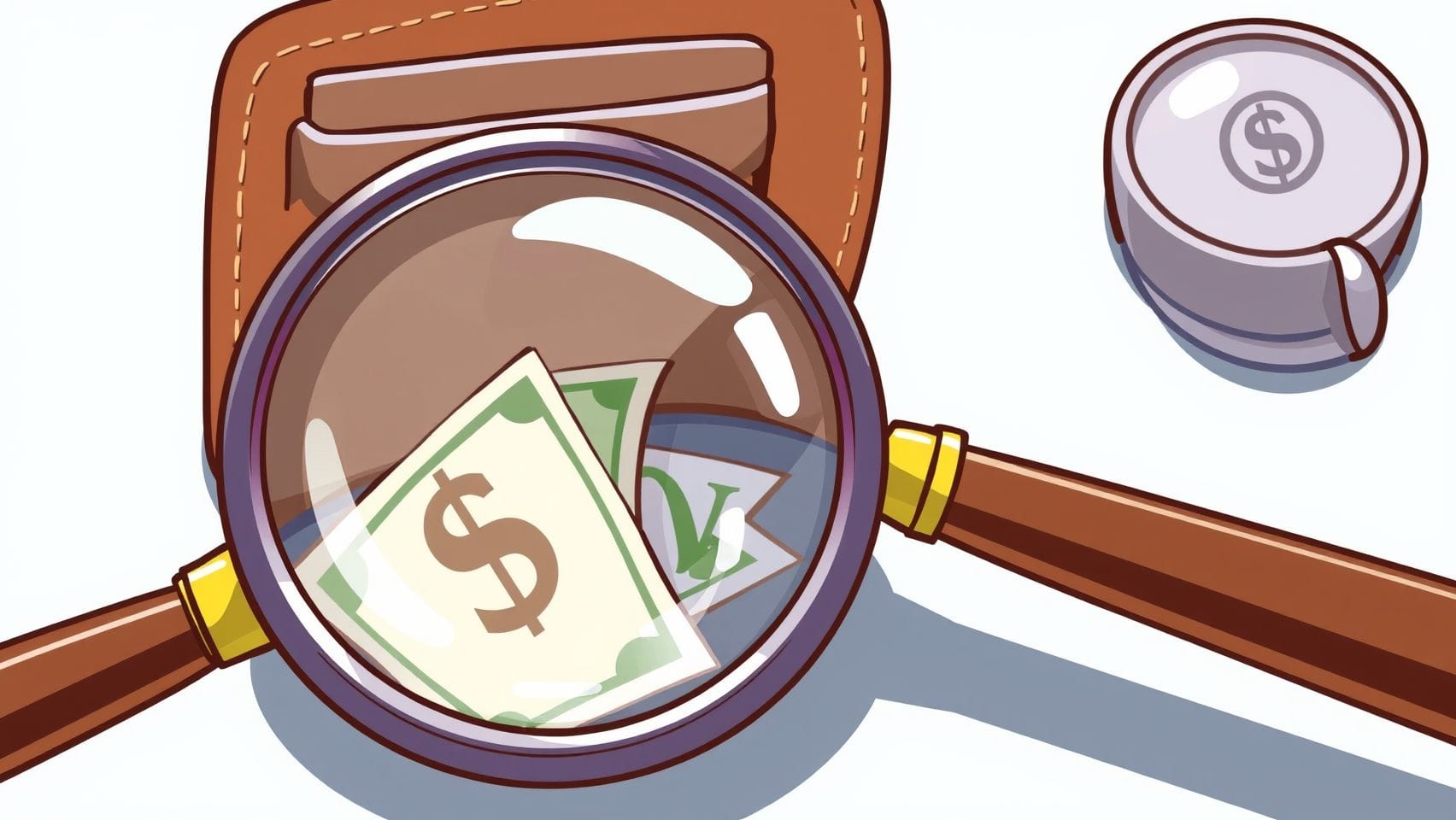 지갑 속 숨은 돈을 찾는 돋보기 이미지