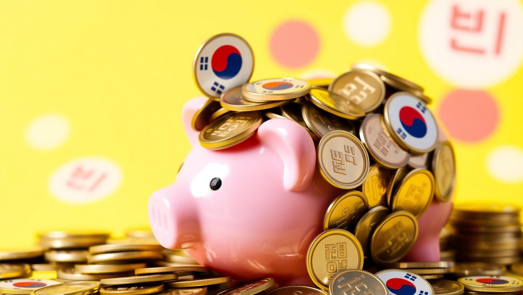 돼지 저금통에 엽전이 가득 찬 이미지