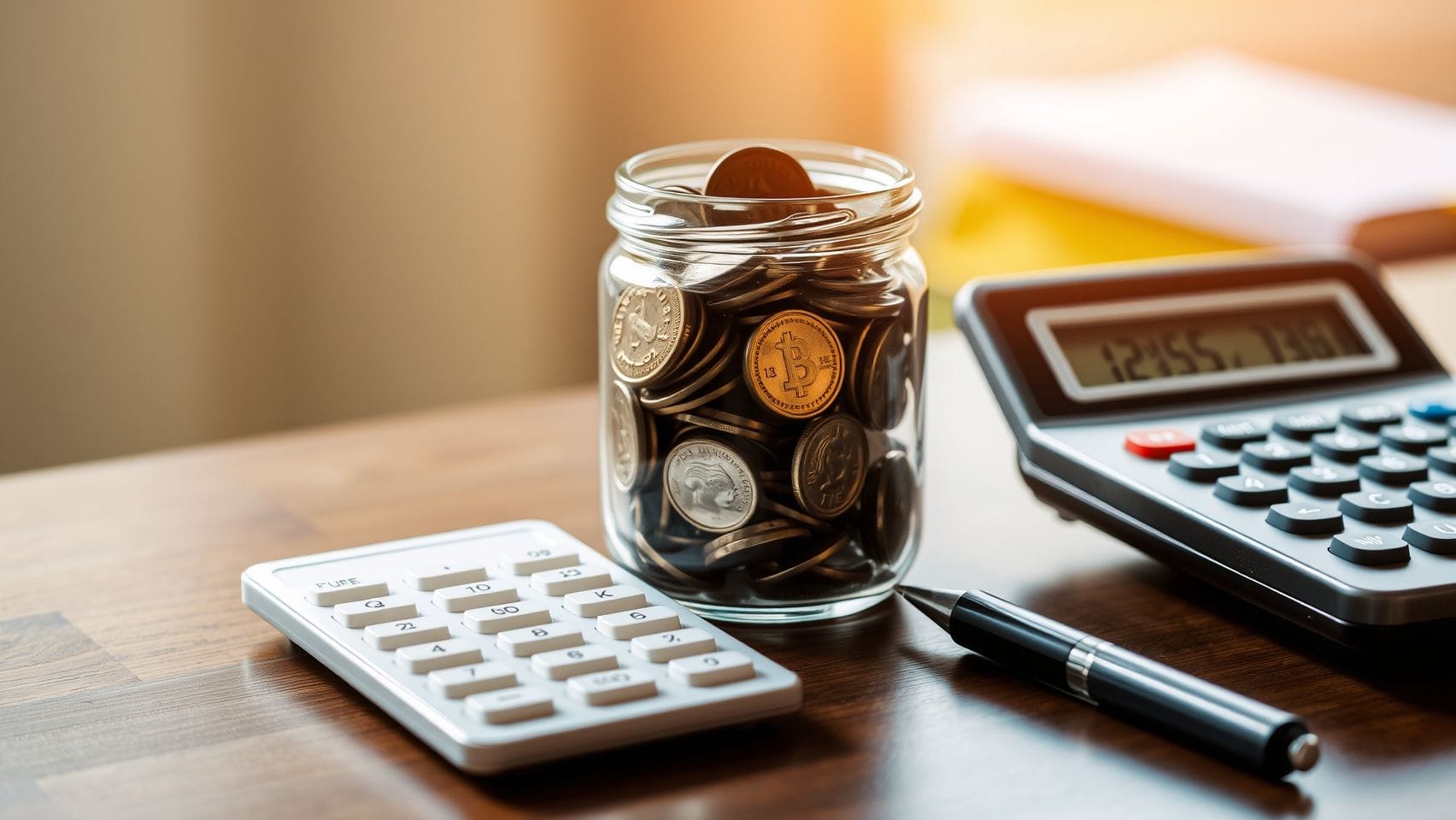 동전이 가득 담긴 유리병 이미지