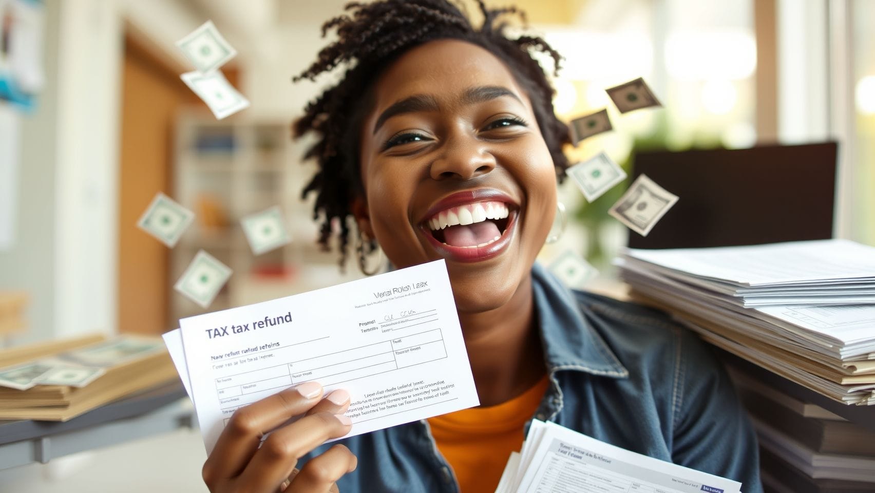 세금 환급을 받는 사람의 즐거운 모습