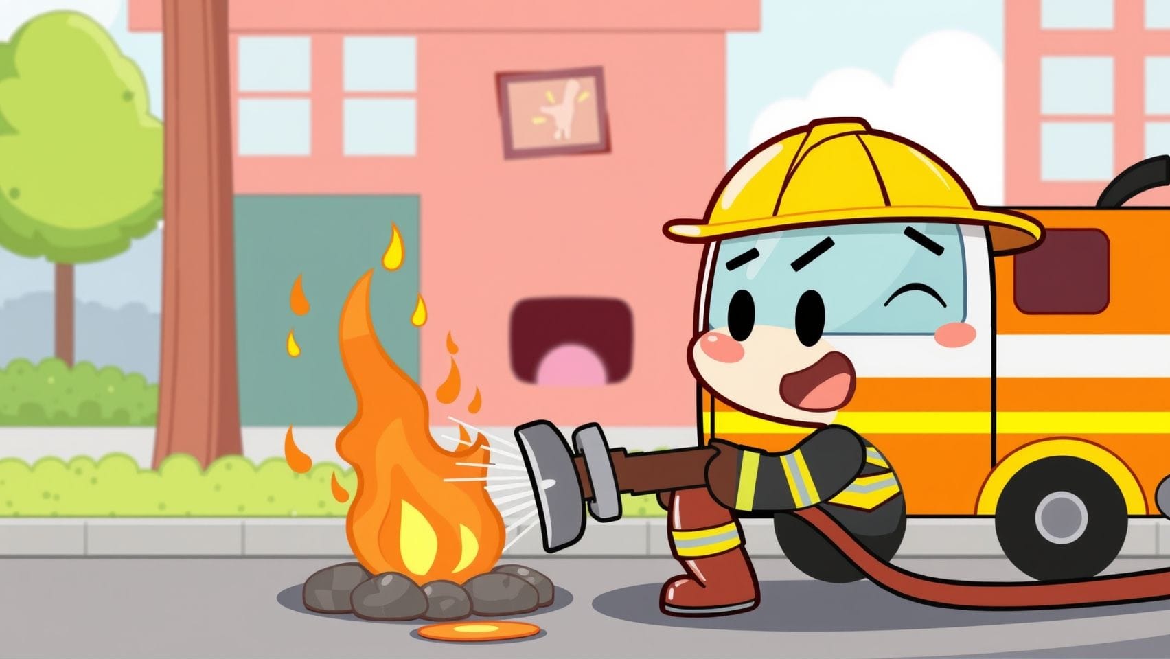 불타는 감정을 끄는 소방관