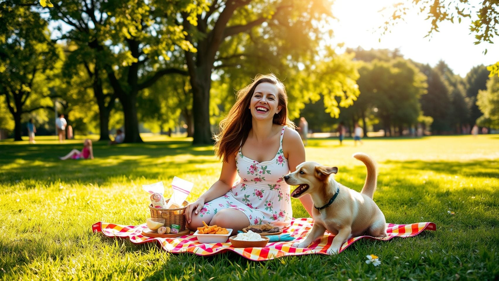 강아지와 함께 즐거운 시간을 보내는 여성