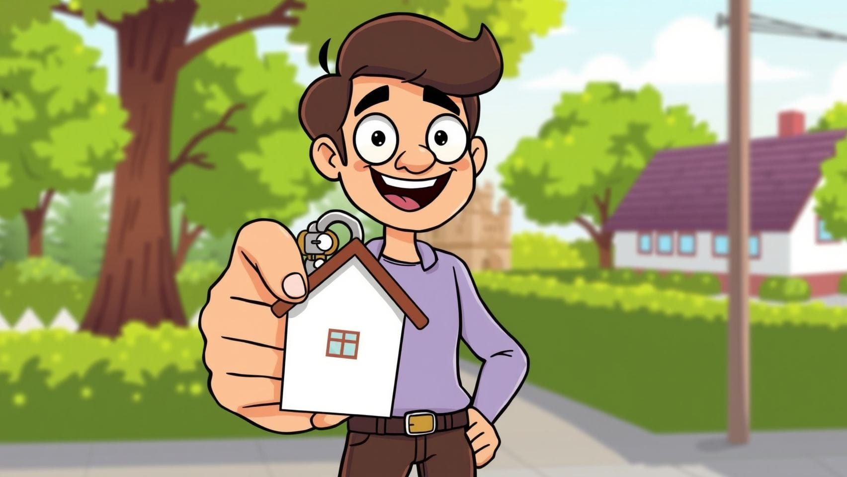 집 열쇠를 들고 기뻐하는 모습