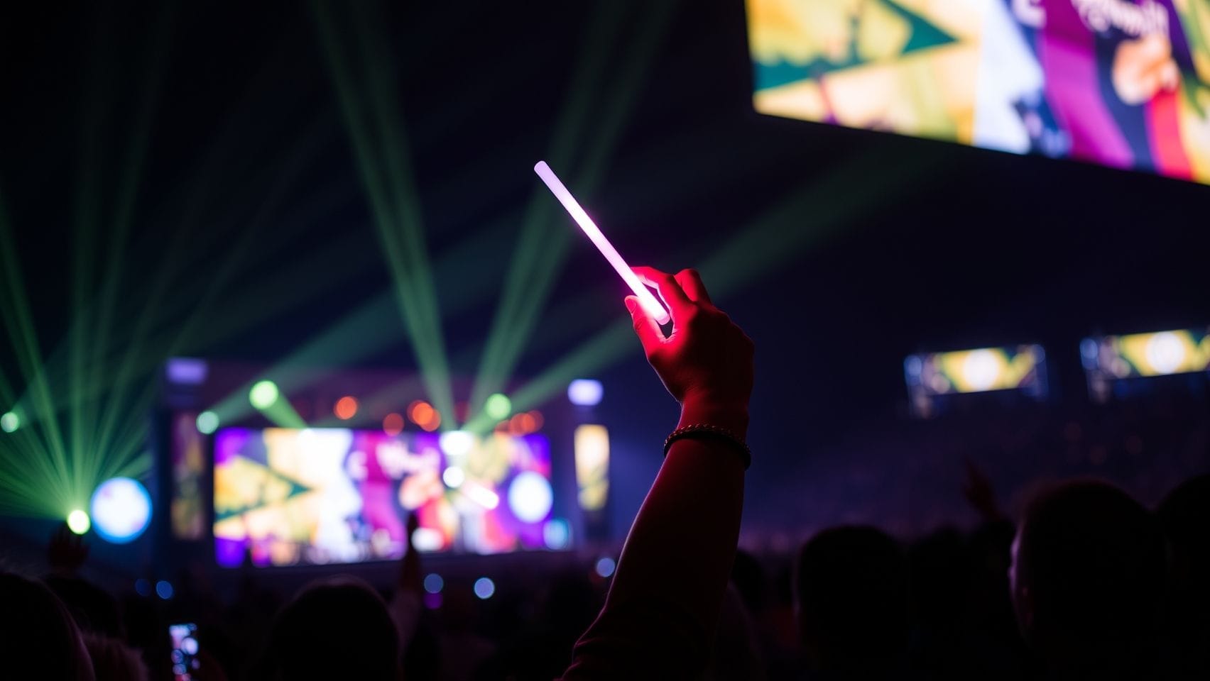 콘서트장에서 응원봉을 흔드는 팬