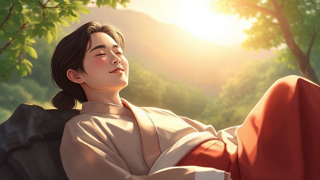 따뜻한 햇살 아래 편안하게 휴식을 취하는 노비의 모습