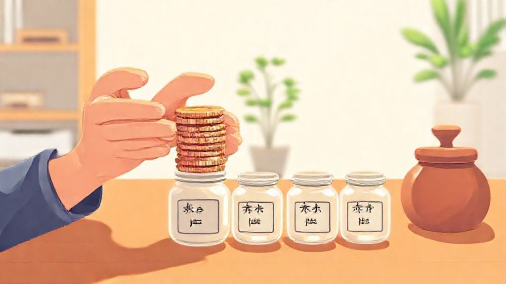 월급이 여러 개의 통장으로 깔끔하게 나뉘어 들어가고 있는 모습, 돈을 현명하게 관리하는 이미지를 상징