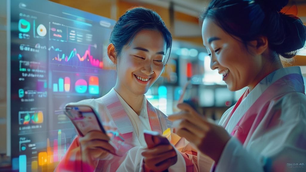 인공지능 가계부 앱 화면을 보며 스마트하게 소비하는 노비의 모습