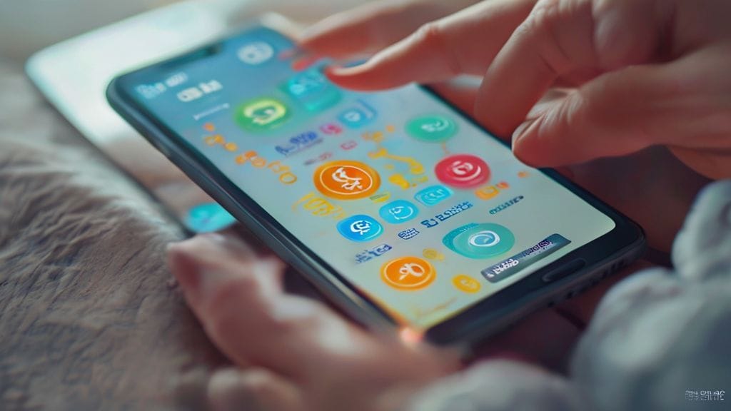 스마트폰 화면에 모바일 뱅킹 앱이 켜져 있고, 그 안에서 엽전이 쌓여가는 모습. 손가락으로 화면을 터치하는 모습과 함께 깔끔하고 현대적인 디자인의 앱 UI가 강조됨.