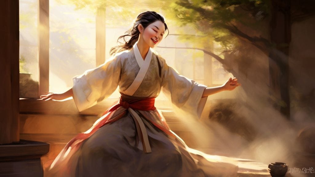 밝은 아침 햇살을 맞으며 활기차게 하루를 시작하는 노비의 모습.