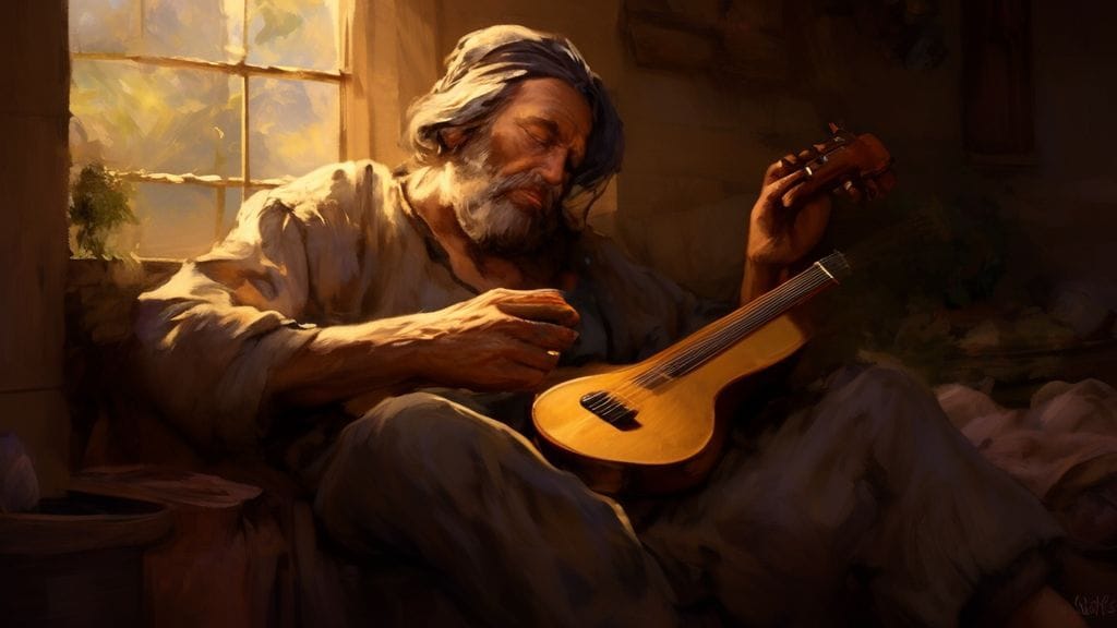 고단한 하루를 보낸 노비가 편안한 자세로 그림을 그리거나 악기를 연주하며 스트레스를 해소하는 모습.