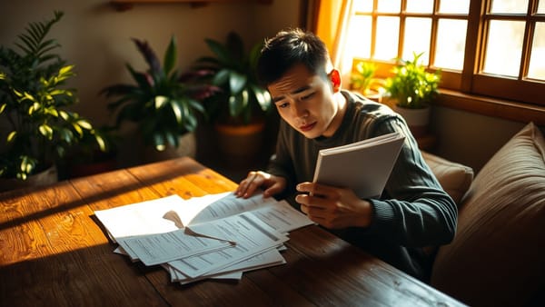 청약 통장과 대출 서류를 들고 고민하는 사람의 모습