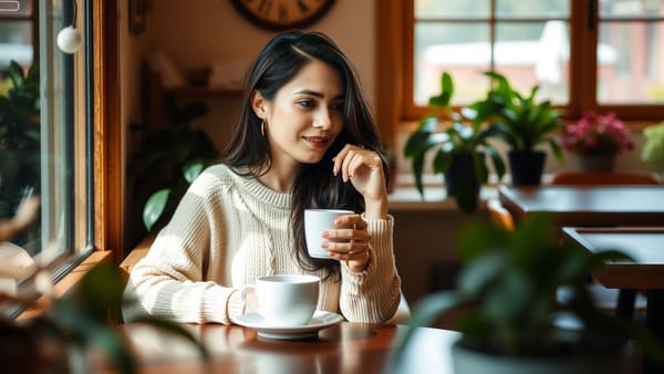 집에서 커피를 즐기는 여유로운 모습