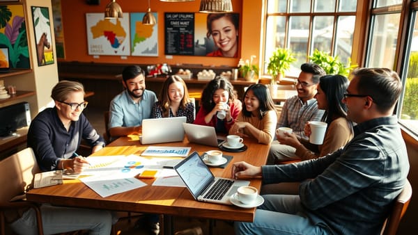 커피를 마시며 주식 투자를 공부하는 사람들의 모습