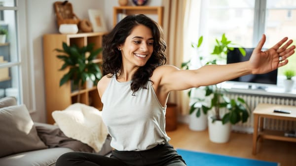 편안한 표정으로 스트레칭하는 여성