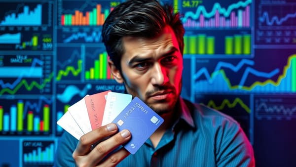 다양한 신용카드를 들고 고민하는 사람