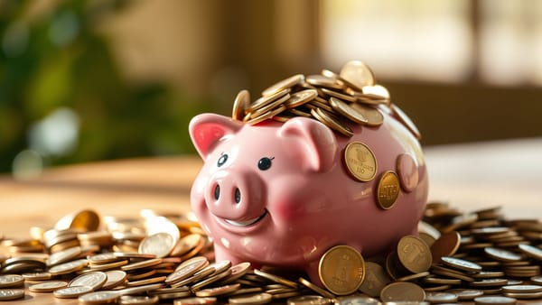 돼지 저금통에 동전이 가득 차 있는 이미지