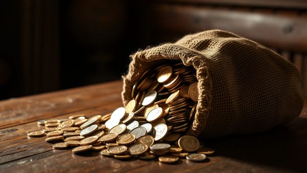 동전이 가득 담긴 자루 이미지