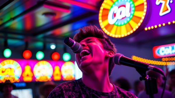 코인 노래방에서 신나게 노래 부르는 모습