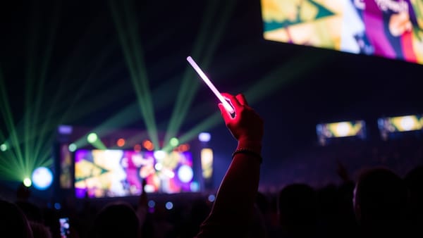 콘서트장에서 응원봉을 흔드는 팬