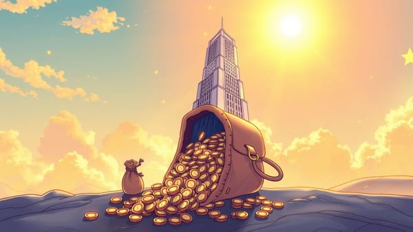 동전이 가득한 쌈짓돈이 건물로 변하는 이미지