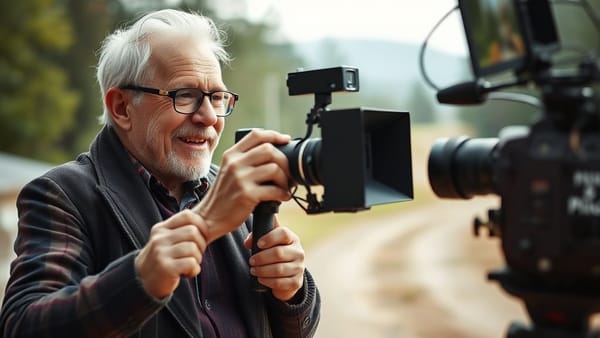 50대가 은퇴 후 영화 감독이 되어 촬영하는 모습