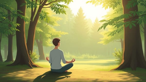숲속에서 명상을 하며 평화롭게 휴식하는 사람의 모습