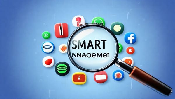 다양한 구독 서비스를 상징하는 아이콘들(넷플릭스, 스포티파이 등)과 돋보기가 함께 있는 이미지.