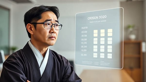 신용 점수를 올리고 싶어하는 노비가 신용 등급 그래프를 바라보며 고민하는 모습.