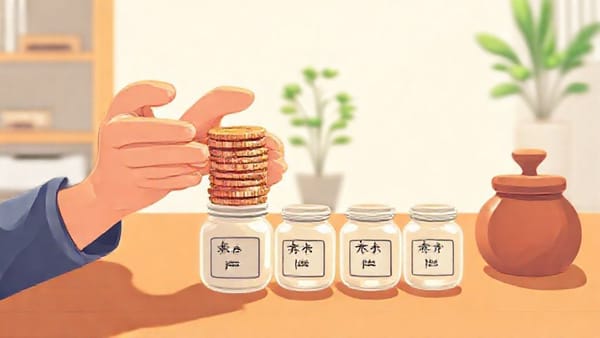 월급이 여러 개의 통장으로 깔끔하게 나뉘어 들어가고 있는 모습, 돈을 현명하게 관리하는 이미지를 상징