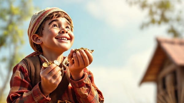 엽전을 움켜쥐고 미래를 바라보는 노비의 모습