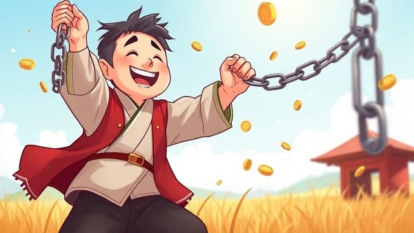 빚의 굴레에서 벗어나 자유를 얻은 노비가 활짝 웃는 모습