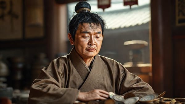 돈 때문에 스트레스받는 노비가 명상하며 마음을 다스리는 모습