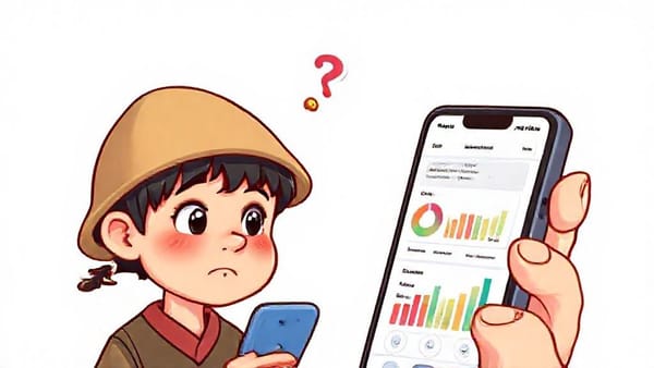 스마트폰 앱으로 지출 내역을 분석하며 놀라움과 깨달음을 얻는 노비의 모습.