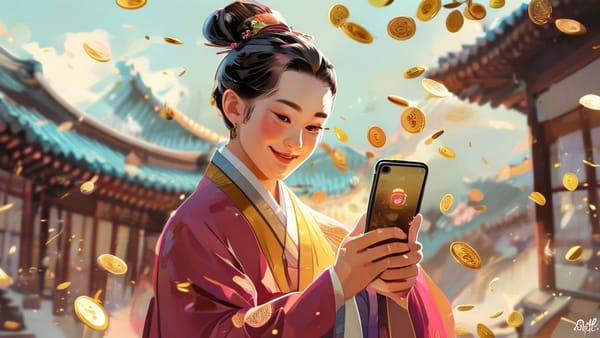 구독 서비스 관리 앱을 활용하여 엽전을 절약하는 노비의 모습