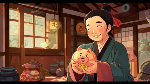 비상금 통장을 들고 안심하는 행복한 노비