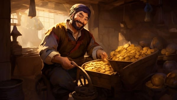 부수입을 통해 엽전을 벌고 있는 노비의 모습.